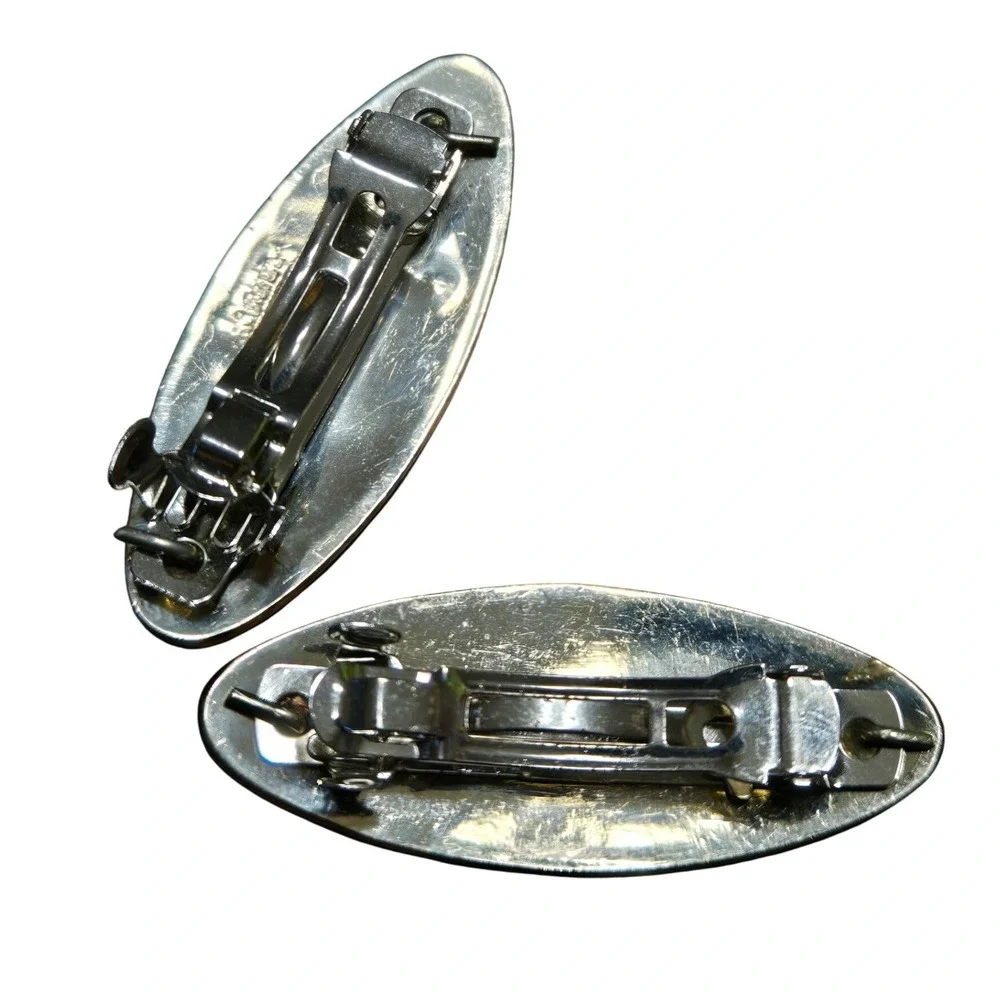 Vintage Mother‎ of Pearl Floral Hair Barrettes Red Green Abalone Set 2